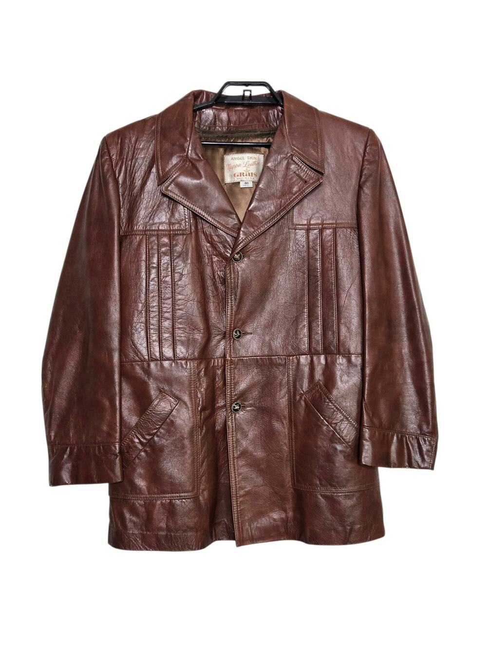 Vintage 1970s Grais Nappa Leather Jacket Mens 40 Reg Angel Skin Retro USA Brown